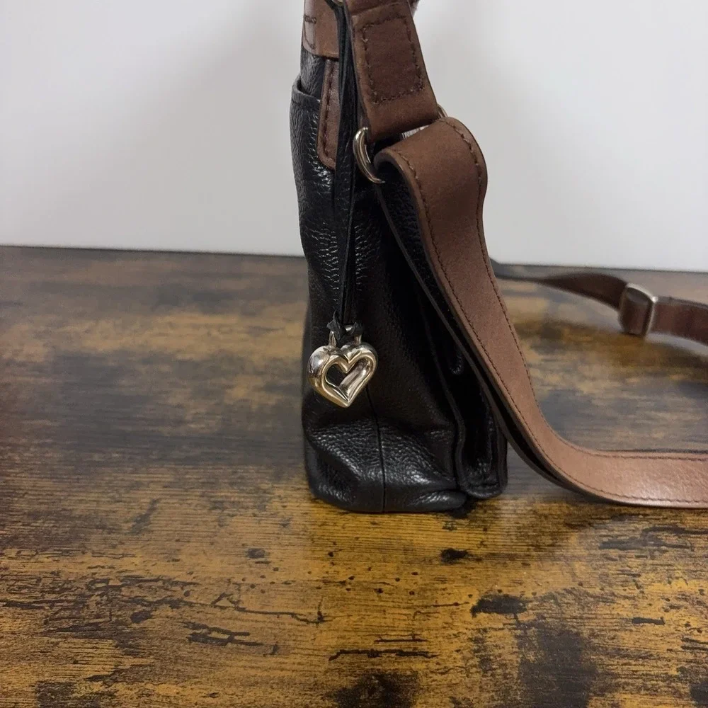 Brighton Selena Organizer Crossbody Bag Black Brown Leather Adjustable Zip Top